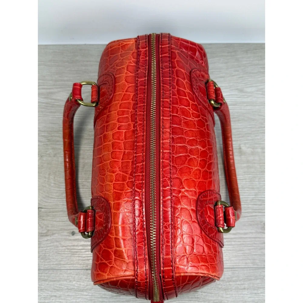 Banana Republic Red Croc Embossed Leather Bowler Boston Satchel Shoulder Bag